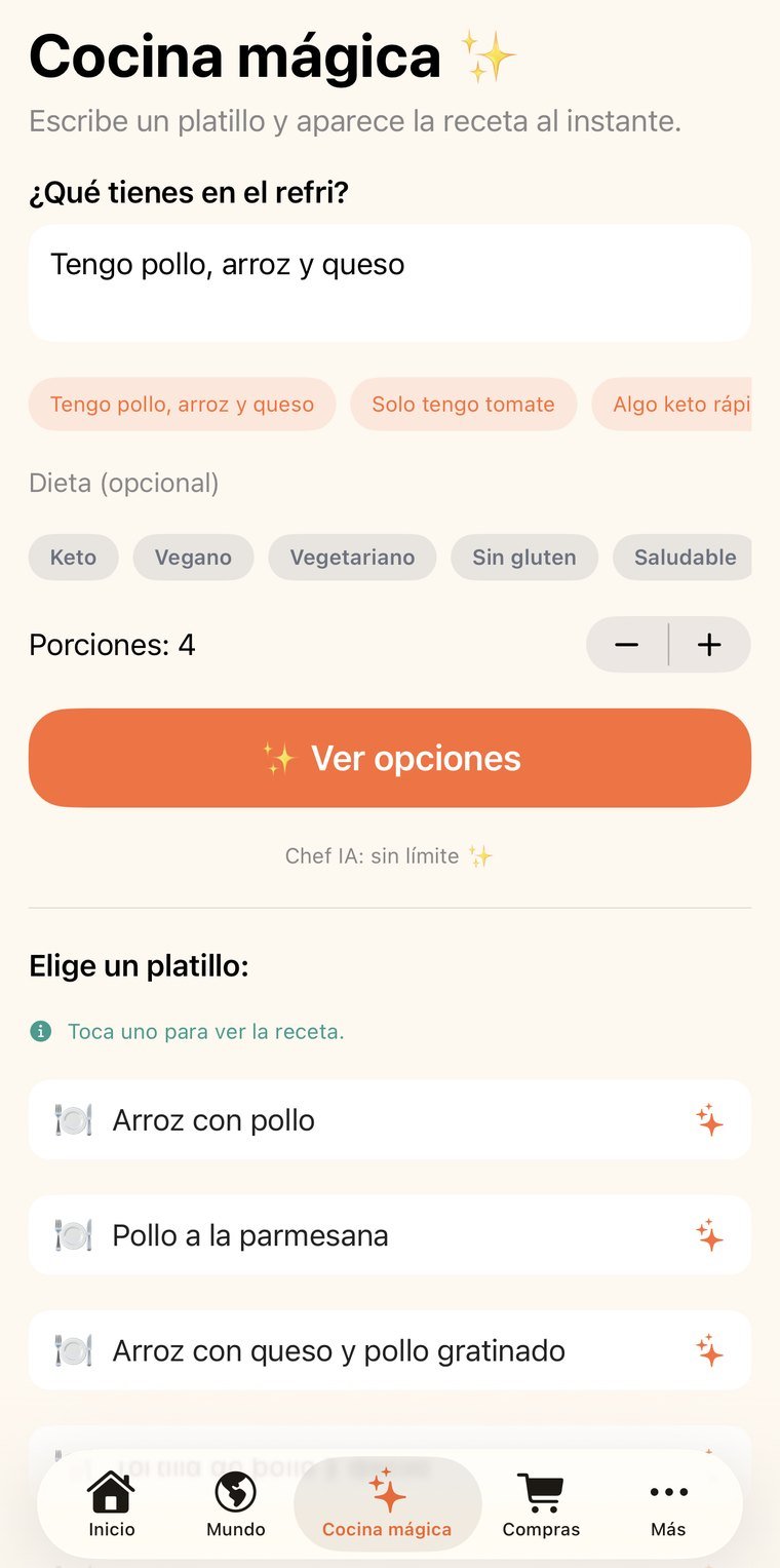 Magic Kitchen: type what you have and options come back